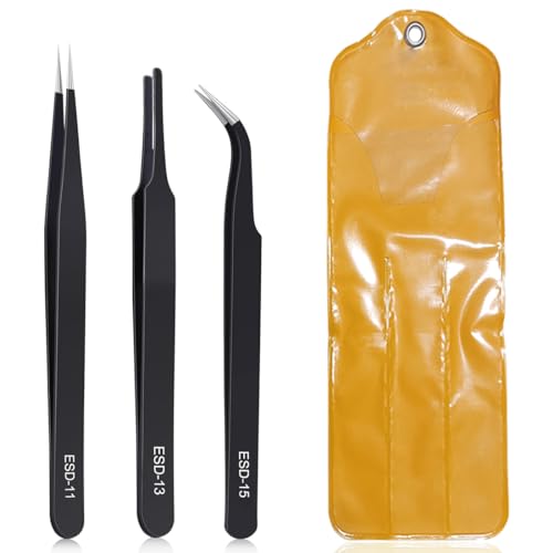 VBKITW Profi Wimpern Pinzette [3 Stück] - Spitz & Präzise - Hochwertiges Wimpern Pinzetten Set zur Wimpernverlängerung - Schwarz von VBKITW