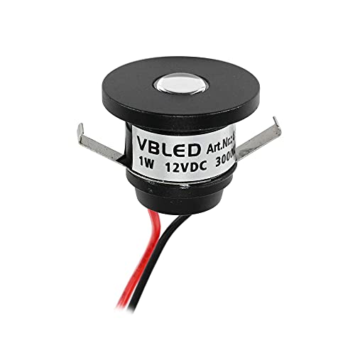 VBLED® 1W LED Mini Einbauspot Einbaustrahler Deckenspots Aluminium schwarz - 12VDC - IP44-3000K 60Lumen von VBLED