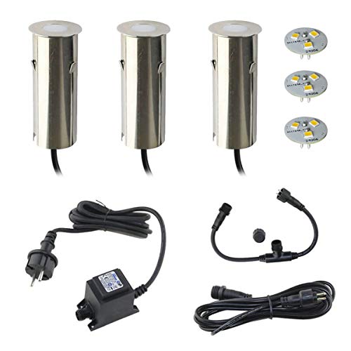 LED Mini Bodeneinbauleuchte "Celino" 3-KIT / 12V inkl. Leuchtmittel (Leuchtmittel wechselbar), Trafo und T-Konnektoren/Edelstahl Gehäuse von VBLED