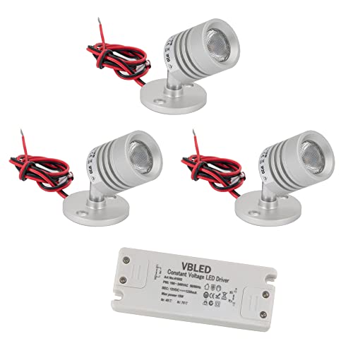 VBLED© 3er SET Mini LED Aufbaustrahler 12VDC 3W ESKINAR schwenkbare Deckenleuchte Deckenstrahler Deckenspot Warmweiß mit LED Trafo von VBLED