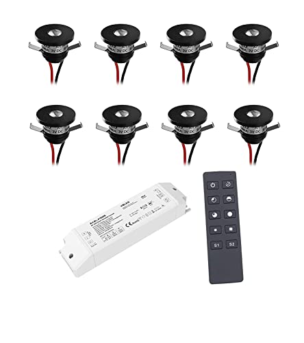 VBLED© 6-er Set 1W LED Aluminium Mini Einbaustrahler schwarz warmweiß mit RF Netzteil und Fernbedienung von VBLED