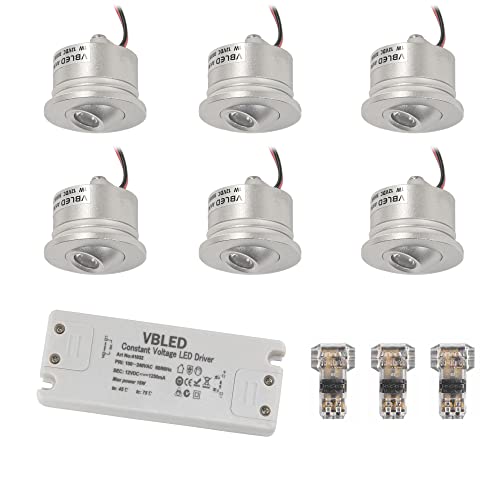VBLED© 6er-Set 1W LED Mini Einbauspot - "FOCOS" Minispot - 12V DC - IP44-3000K - Schwenkbar - Silber von VBLED