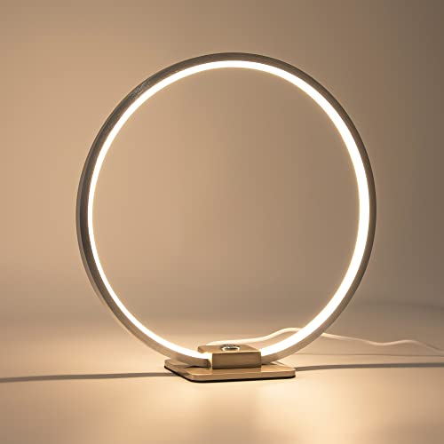 VBLED© Dekorative LED Tischleuchte Ringform Aus Aluminium Mit Touch-Dimmer, Ø 28cm, 8W 3000K 430lm, Aluminium, Silber von VBLED