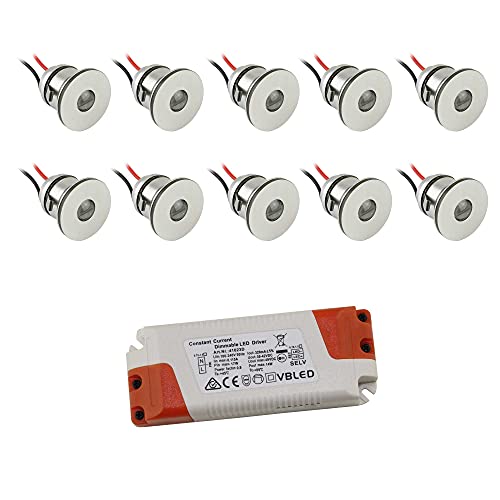 VBLED® 10er SET -Alu LED Mini Einbaustrahler / IP44 1W / 350mA / 80lm / warmweiß von VBLED