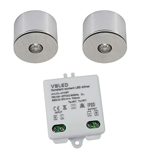 VBLED® 2er Set 3W LED Mini Spot/Decken-Aufbau-Spot Alu, IP65, warmweiß 3000K inklusive Transformator von VBLED