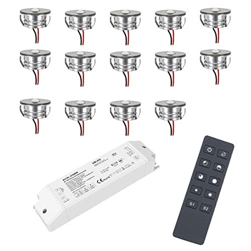 VBLED® 3W LED Mini Spot Einbaustrahler Einbauleuchten IP65 wassergeschützt - 700mA 190lm warmweiß (3000 K) (14-er Set mit Funk Netzteil) [Energieklasse A+] von VBLED