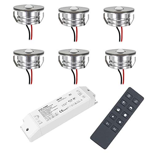 VBLED® 3W LED Mini Spot Einbaustrahler Einbauleuchten IP65 wassergeschützt - 700mA 190lm warmweiß (3000 K) (6-er Set mit Funk Netzteil) [Energieklasse A+] von VBLED