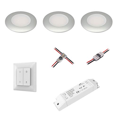 VBLED® 3er Funk Set LED Einbaustrahler 12VDC 3W 3000K warmweiß Aluminium Möbeleinbauleuchte Camper Innenraum Spot Einbauleuchte Deckenspot Möbel Einbaustrahler für Wohnmobil Wohnwagen Boot von VBLED