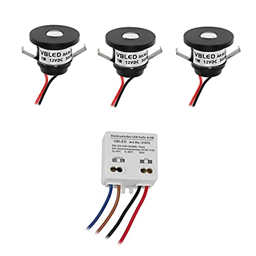 VBLED® 3er-Set 1W VBLED LED Mini Einbauspot"ALDYNE" schwarz - 12VDC - IP44-3000K 60Lumen… von VBLED