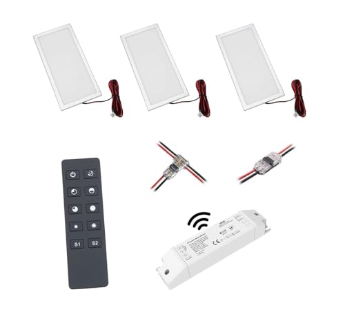 VBLED® 3er Set LED Panel mini ultra flach 12VDC 7W 3000K Unterbauleuchte mit Funk LED Netzteil und Fernbedienung von VBLED