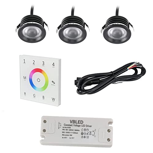 VBLED® 3er Set RGB+WW Einbaustrahler 3X3W 12VDC schwarz inkl. Wandsteuerung und Netzteil… von VBLED