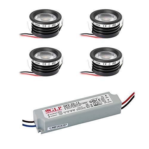 VBLED® 4-er KIT"FORTIS" 3W LED Aluminium Mini Einbaustrahler warmweiß mit IP67 Netzteil 12VDC von VBLED