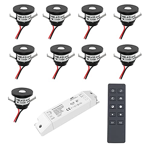 VBLED® 9er-Funk SET -1W VBLED LED Mini Einbauspot"ALDYNE" schwarz - 12VDC - IP44-3000K 60Lumen… von VBLED