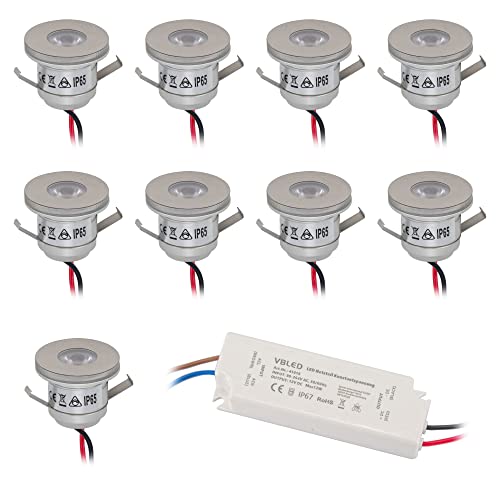 VBLED® 9er Set 1W Mini-Einbauspot leuchtet vorne & seitlich 3000K LED-Mini Kleine Deckenleuchte Einbaustrahler Einbauleuchte Deckenleuchte Einbauleuchte Einbaustrahler Inkl. LED Trafo 12V DC von VBLED