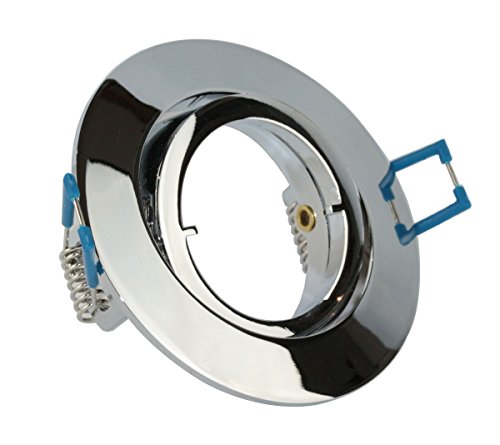 VBLED® Einbaustrahler Einbaurahmen in Chrom Optik glänzend rund schwenkbar inkl. GU10 Fassung für LED oder Halogen Flach mit Schnellverschluss von VBLED