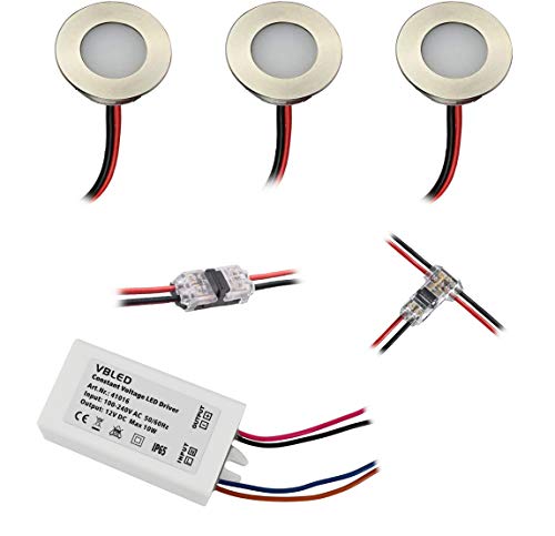 VBLED® LED Mini LED-Bad-Einbauleuchte 3er KIT, rostfreier Edelstahl, IP67 wassergeschütz (starkregensicher), 0,3W, 15 lm, WW (3000K) (3er Set WW mit Trafo 12V, 12W IP67)… von VBLED