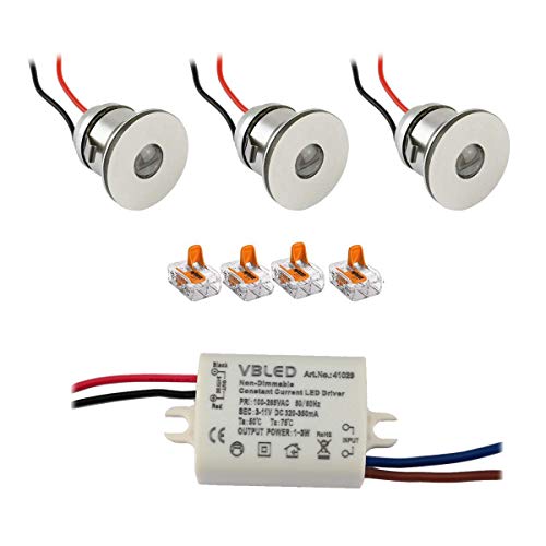 VBLED® Mini LED Einbauspot "LATERA" - 1W 350mA warmweiß (3000 Kelvin) 80 Lumen - IP44 - (3er-Set WW) [Energieklasse A+] von VBLED