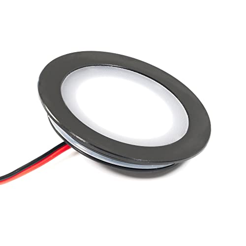 VBLED® Mini LED Einbaustrahler Einbauleuchte extra flach (12 mm Einbautiefe) Aluminium schwarz warmweiß 0,9W Dimmbar 12V IP67 für badezimmer lampe küchenlampe aussenleuchten von VBLED