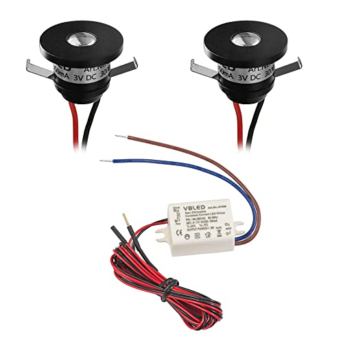 VBLED 2er-Set 1W LED Aluminium Mini Einbaustrahler mit Netzteil - Schwarz von VBLED