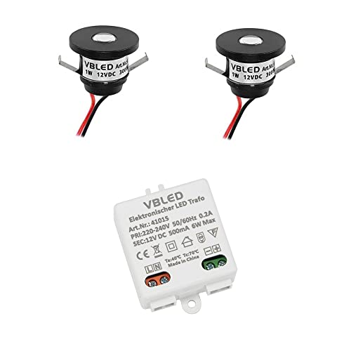 VBLED 2er-Set 1W LED Mini Einbauspot"ALDYNE" schwarz - 12VDC mit LED Trafo VBLED 2er-Set 1W LED Mini Einbauspot"ALDYNE" schwarz - 12VDC mit LED Trafo von VBLED