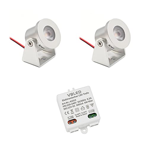 VBLED 2er Set 1W Mini Aufbau-Strahler Rotier- & Schwenkbar 80lm warmweiß mit 6W 12VDC Netzteil VBLED 2er Set 1W Mini Aufbau-Strahler Rotier- & Schwenkbar 80lm warmweiß mit 6W 12VDC Netzteil von VBLED