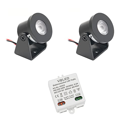 VBLED 2er Set 1W Mini Aufbau-Strahler schwarz Rotier- & Schwenkbar warmweiß mit 6W 12VDC Netzteil VBLED 2er Set 1W Mini Aufbau-Strahler schwarz Rotier- & Schwenkbar warmweiß mit 6W 12VDC Netzteil von VBLED
