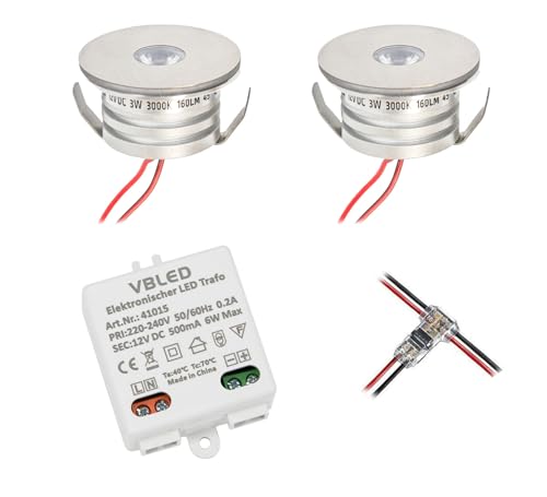 VBLED 2er Set 3W Mini-Einbauspot Einbaustrahler "NOVOS" 3000K 12V DC Warmweiss Inkl.LED Trafo VBLED 2er Set 3W Mini-Einbauspot Einbaustrahler "NOVOS" 3000K 12V DC Warmweiss Inkl.LED Trafo von VBLED