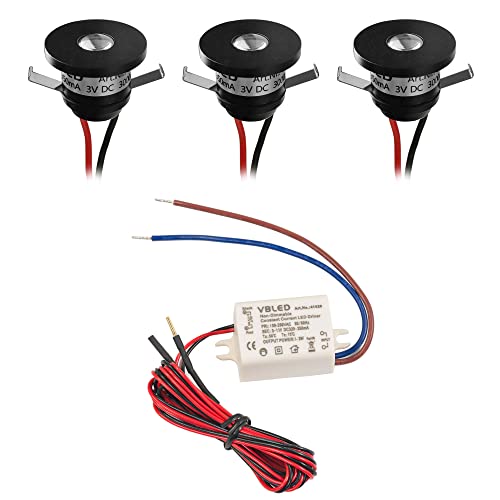 VBLED 3er-Set 1W LED Aluminium Mini Einbaustrahler Aluminium Schwarz 3000K mit Netzteil von VBLED