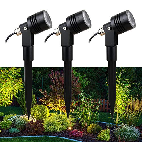 VBLED 3er-Set 6W Gartenleuchte Gartenstrahler 3000K 12V Warmweiß mit Erdspieß IP68 Wasserdicht mit Stecker für Außen Garten Rasen von VBLED