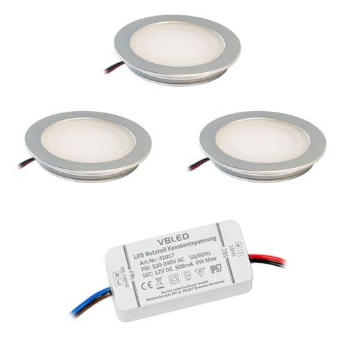 VBLED 3er-Set Einbauleuchten Extra flach Aluminium Silber 3000K mit LED Netzteil 12W 12VDC… von VBLED