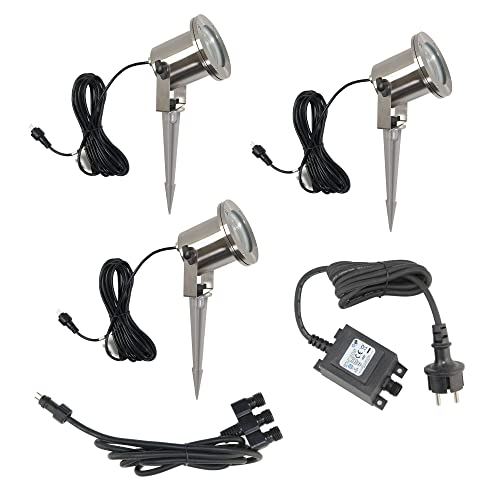 VBLED 3er Set LED-Teichstrahler/Gartenteich Licht 12V, aus Edelstahl IP68 mit MR16 Leuchtmittel 5W von VBLED