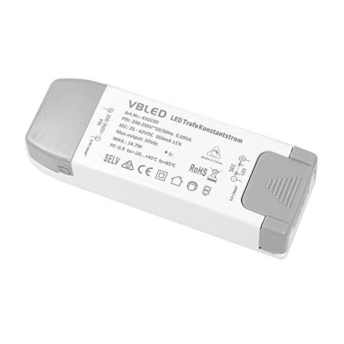 VBLED Konstantstrom Netzteil 14W Max - Dimmbar LED-Transformator; 25-42 Volt Constant-Current, CC-Betrieb 350mA (14 Watt - 350 mAh - Dimmbar) von VBLED