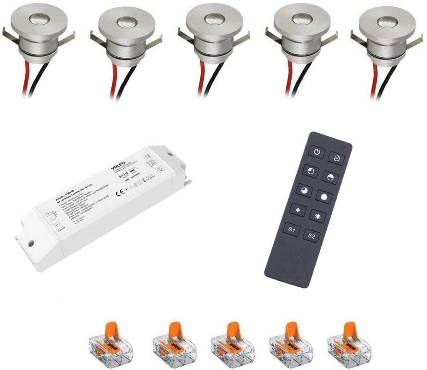 VBLED LED Einbauleuchte ALDYNE" 1W LED Mini Einbauspot 350mA IP44 Warmweiß Funk- SET, LED fest integriert, Warmweiß" von VBLED