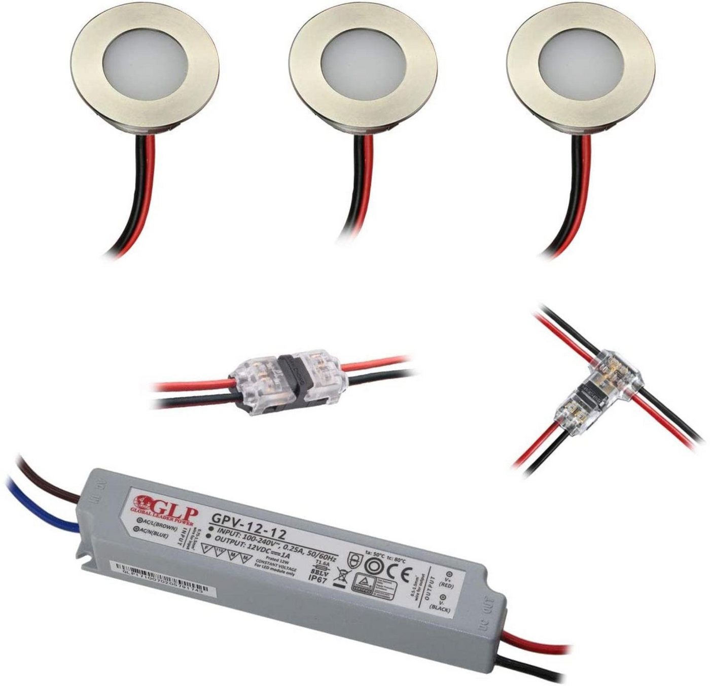 VBLED LED Einbauleuchte Mini LED-Bad-Einbauleuchte als SET, rostfreier Edelstahl, IP67, LED fest integriert, Warmweiß von VBLED