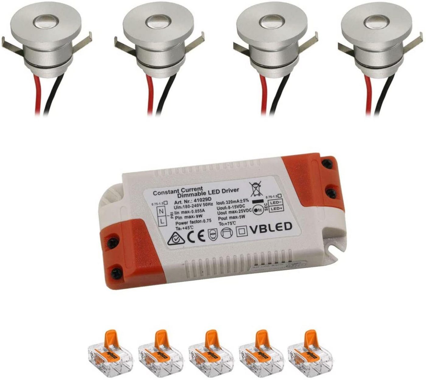 VBLED LED Einbaustrahler ALDYNE" 1W LED Mini Einbauspot 350mA IP44 Warmweiß - SET, LED fest integriert, Warmweiss" von VBLED