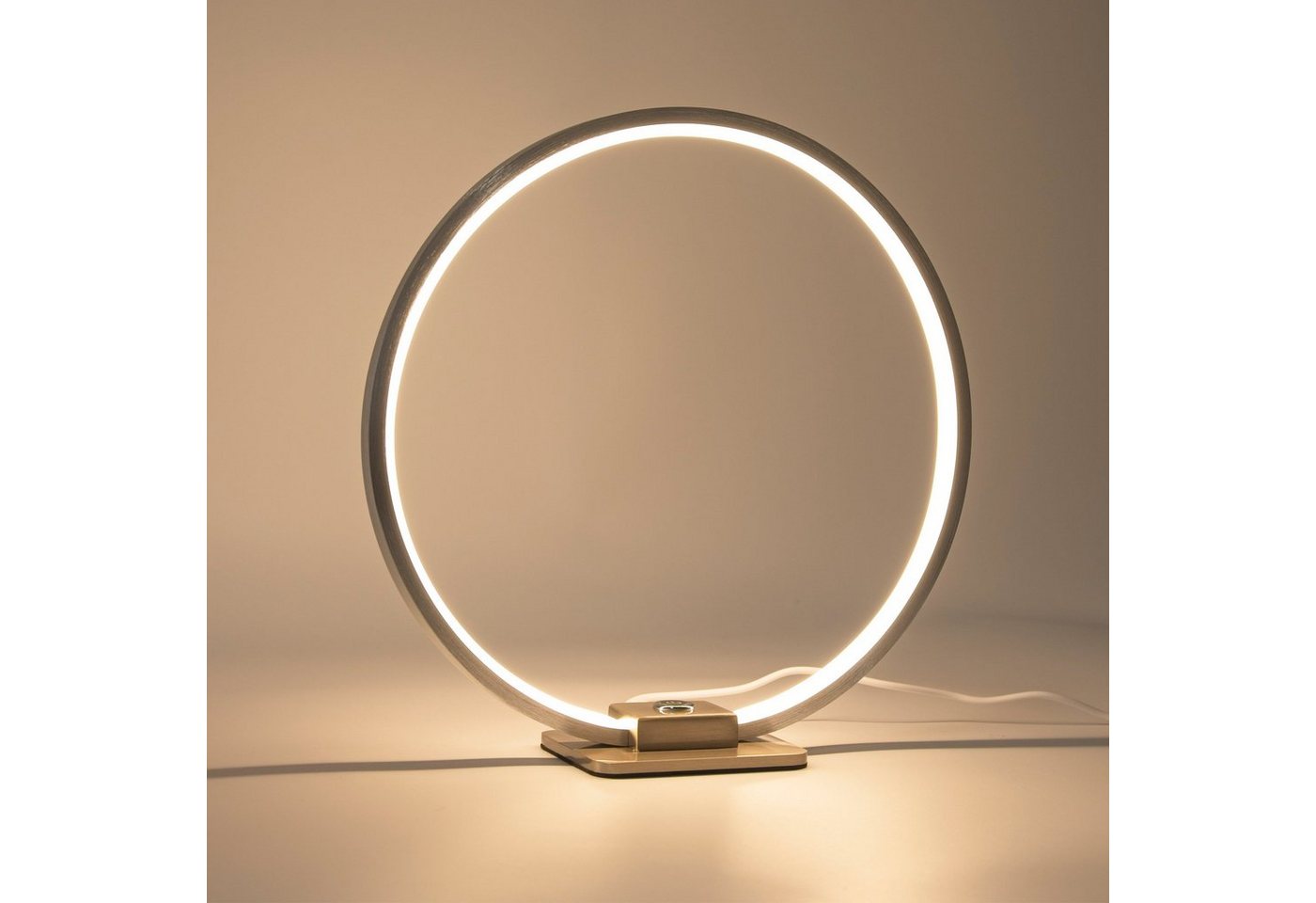 VBLED LED Tischleuchte Dekorative LED Tischleuchte Ringform, Ø 28cm, 15W 3000K 430lm 300°, Aluminium, Silber, LED fest integriert, Warmweiß von VBLED