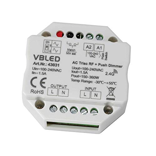VBLED® Universal dimmer Max 230W"Inatus" für 230V dimmbare LEDs und Halogenlampen max. 230 Watt (Phasenan- und Phasenabschnitt) VBLED® Universal dimmer Max 230W"Inatus" für 230V dimmbare LEDs und Halogenlampen max. 230 Watt (Phasenan- und Phasenabschnitt) von VBLED