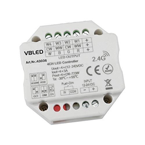 iNatus RF LED Controller 12-24VDC für Einzelfarbe, Dualfarbe, RGB, oder RGB+W LED Streifen von VBLED