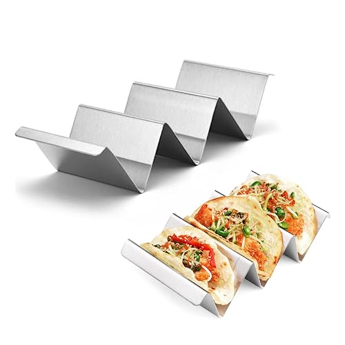 VBNZBK 2 Solide Burrito-Racks, Sicheres Taco-Rack aus Edelstahl mit Griffen, für bis zu 3 Taco-Geschirrspüler und Ofen und Grill für den Restaurant- und Heimgebrauch von VBNZBK