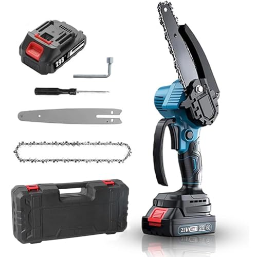 Akku Kettensäge 6 Zoll, Mini Kettensäge mit Akku 7500 mAh 800 W, Baumsäge-Handgerät mit Sicherheitsverriegelung und Breiter Schallwand, Geringes Gewicht, Handkettensäge zum Holzschneiden, Trimmen von VBOOLAS
