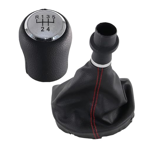 VBPBHFFNMW Leder-Schaltknauf Kofferraumhebel Schalthebel Staubschutzhülle passend for VW Transporter Multivan Caravelle T6 T7 2016–2020 rote Linie Schaltknauf(5 speed Silver) von VBPBHFFNMW
