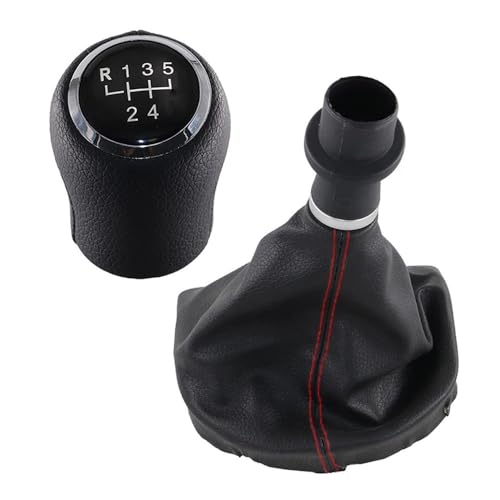 VBPBHFFNMW Leder-Schaltknauf Kofferraumhebel Schalthebel Staubschutzhülle passend for VW Transporter Multivan Caravelle T6 T7 2016–2020 rote Linie Schaltknauf(5 speed black) von VBPBHFFNMW
