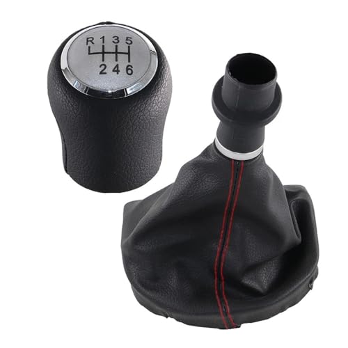 VBPBHFFNMW Leder-Schaltknauf Kofferraumhebel Schalthebel Staubschutzhülle passend for VW Transporter Multivan Caravelle T6 T7 2016–2020 rote Linie Schaltknauf(6 speed Silver) von VBPBHFFNMW