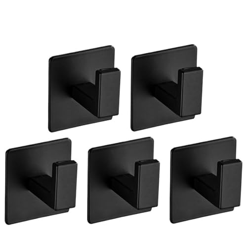 VBPCEFZTLK 1/6 Stück Starke selbstklebende Wandhaken for Schlüssel, Taschen, Dusche, Bademantel, Kleiderbügel, Handtuchhalter, Küche, Bad Haushaltshaken(Black-5PCS) von VBPCEFZTLK