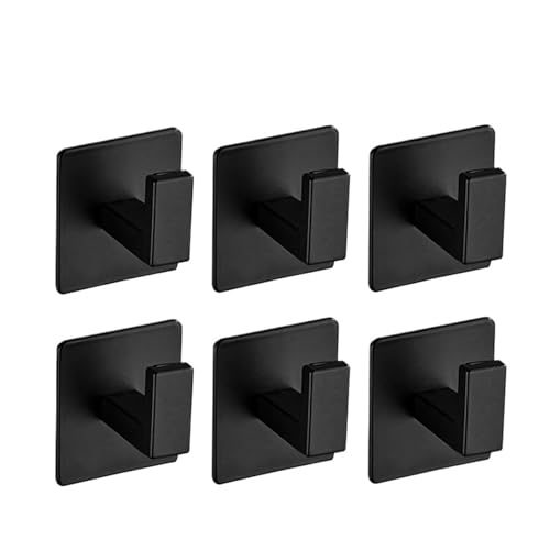 VBPCEFZTLK 1/6 Stück Starke selbstklebende Wandhaken for Schlüssel, Taschen, Dusche, Bademantel, Kleiderbügel, Handtuchhalter, Küche, Bad Haushaltshaken(Black-6PCS) von VBPCEFZTLK