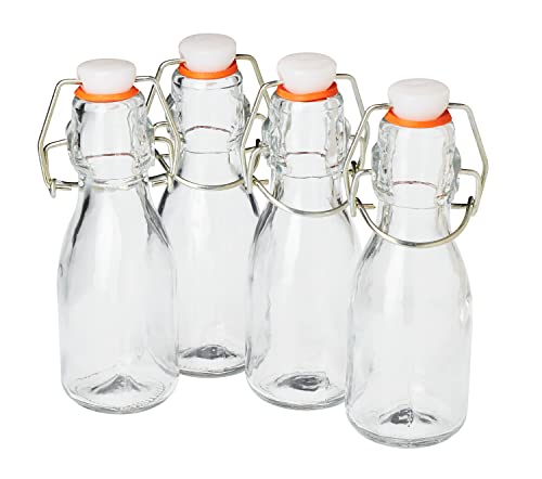 4er-Set VBS Mini-Bügelflaschen 100ml 0,1 Liter Glasflaschen mit Bügelverschluß Saftflasche Schnapsflasche Essig Öl Likörflasche selbstbefüllen Glas klar zum einfüllen von VBS