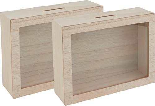 VBS 2er-Pack Spardose mit Sichtfenster 20x15x6cm Sparschwein Sparbüchse Holzkasten von VBS