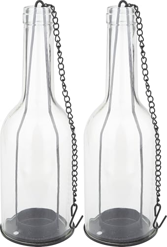VBS 2er-Pack Windlicht-Flasche Glas mit Metallkette 22x7,5cm Blumenvase Tischdeko Dekoflasche von VBS