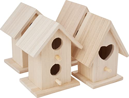 VBS 4er-Pack Deko-Vogelhäuser Minis zwei Ausführungen 8,5x7x11,5cm und 9x7x11cm Vogelhaus Vogelfutterstation Nistkasten von VBS