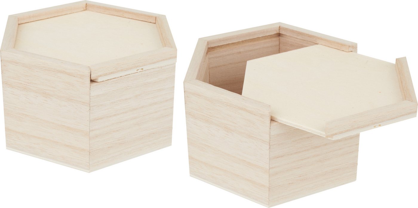 VBS Aufbewahrungsbox Holz-Kästchen (4 St), mit Schiebedeckel 6-eckig 2er-Pack von VBS